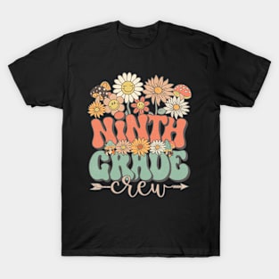 Back To School Retro Groovy Wildflower Ninth Grade Crew Funny Teacher Girls T-Shirt